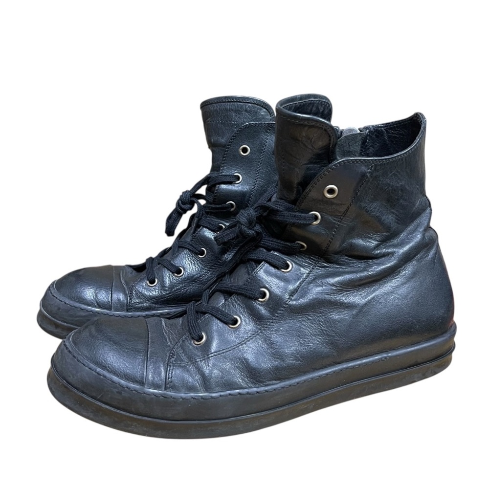 Rick Owens Black Leather High-Top Sneakers
